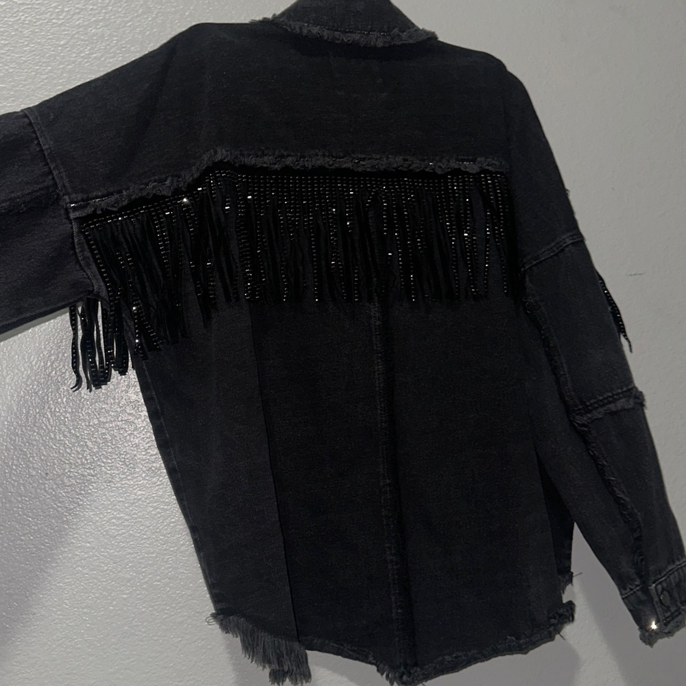 Zara Black Fringe Denim Jacket - Picture 5 of 5